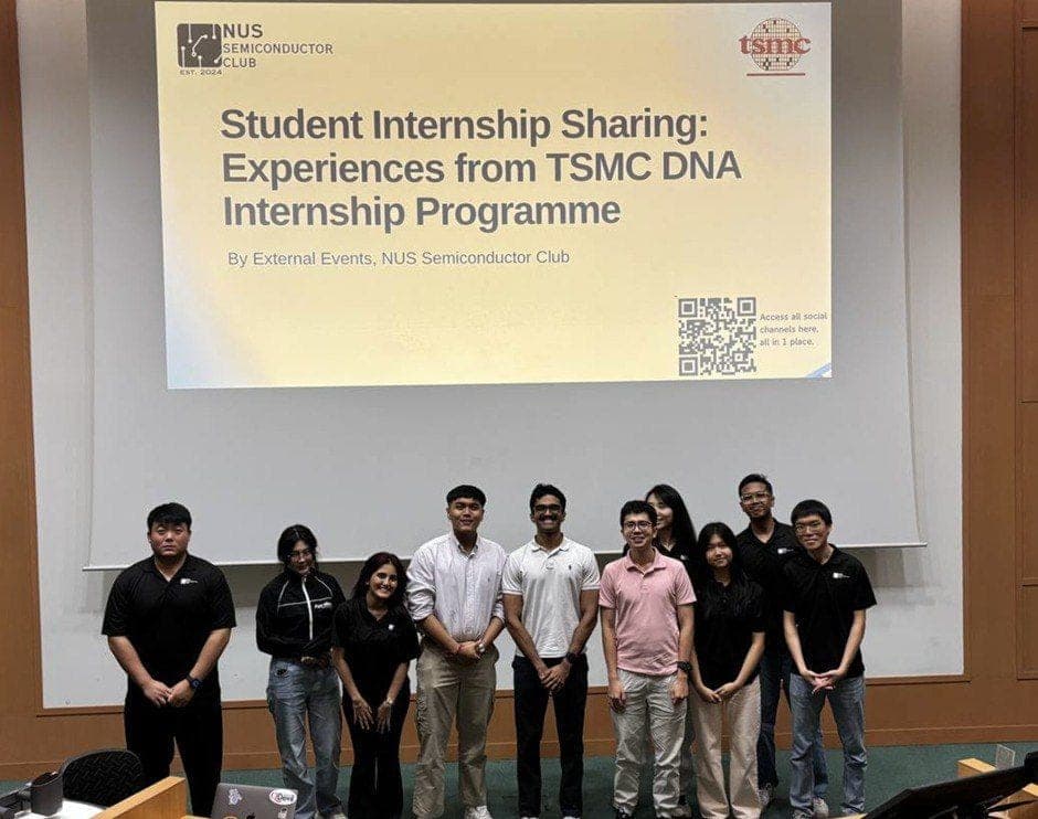Club members and TSMC speakers in front of the session's title slide
